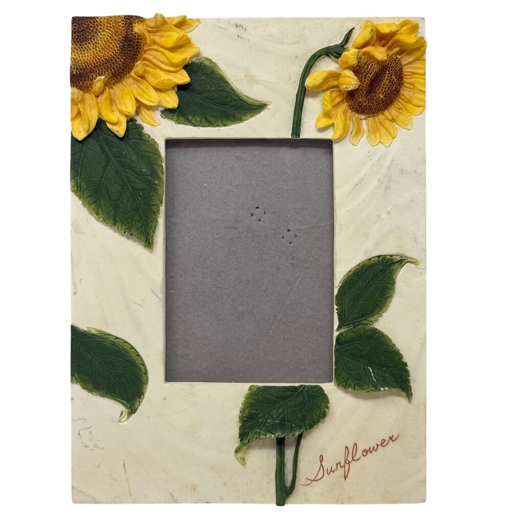 Vintage Sunflower Floral Resin Picture Frame 3x5 Photo Easel Back